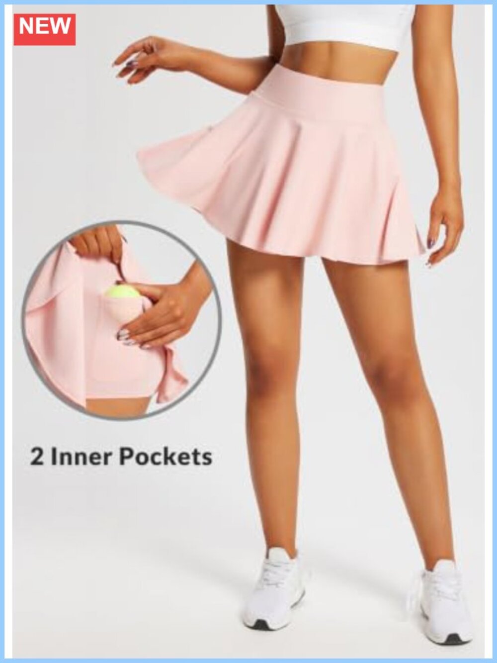 High Waisted Pleated Tennis Skort with Pockets Golf Skirt - Picture 3 of 6